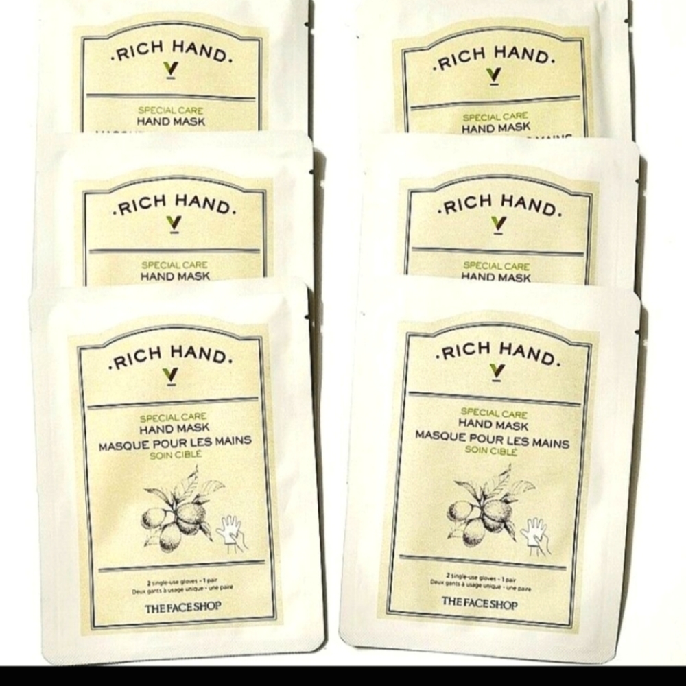 6 X The Face Shop Rich Hand V Special Care Hand Mask - 2 single use gloves each